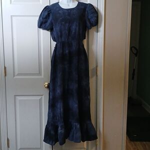 Blue B Collection navy tie dye maxi dress western boho cut out side   Sz L NWT